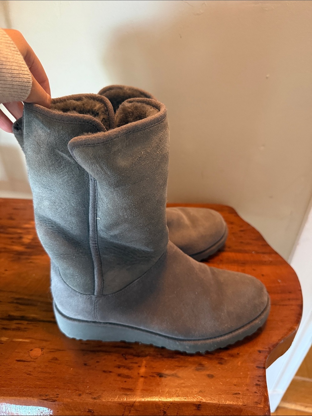UGG Women's Short Suede Shearling Boots in Gray